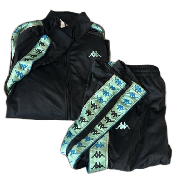 Kappa Men 222 Bandana Mercury Tracksuit jacket and pants black sage green XXL - Picture 2 of 15